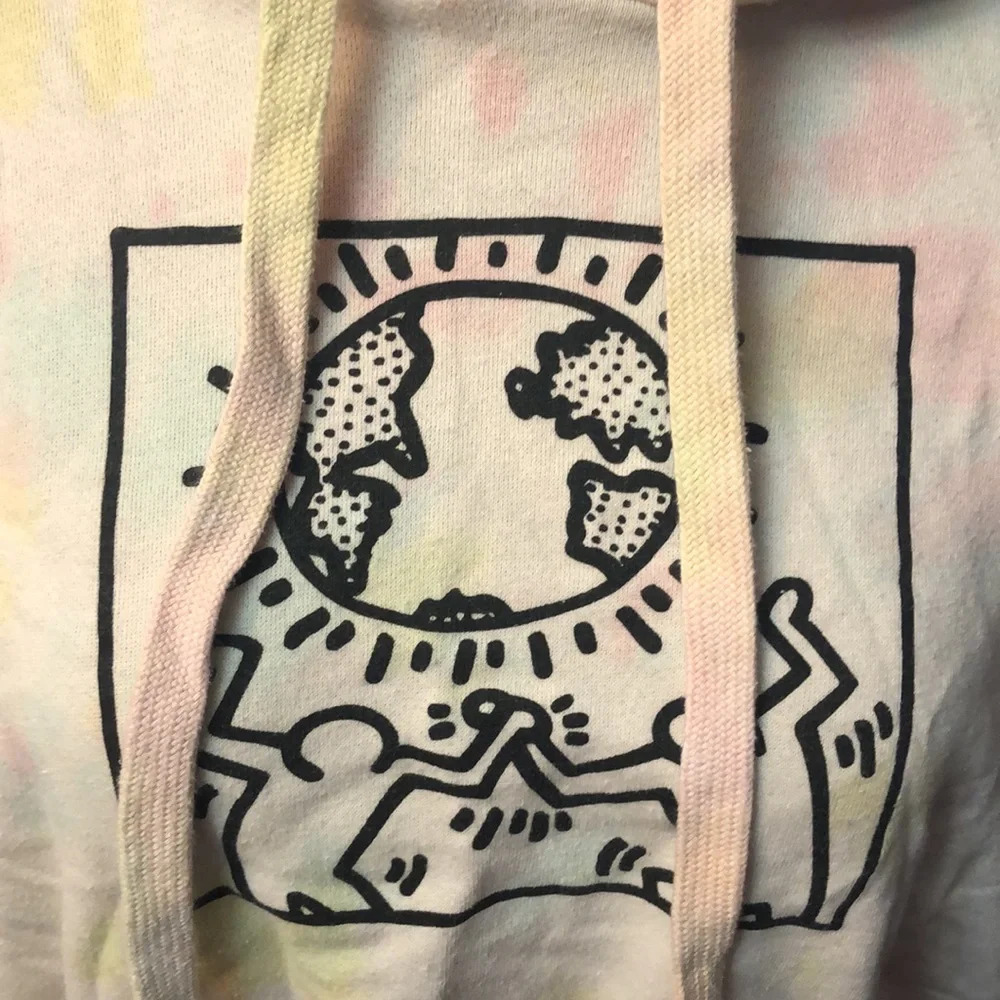 Keith Haring pastel tie dye cropped length hoodie Earth Day! - Picture 3 of 5